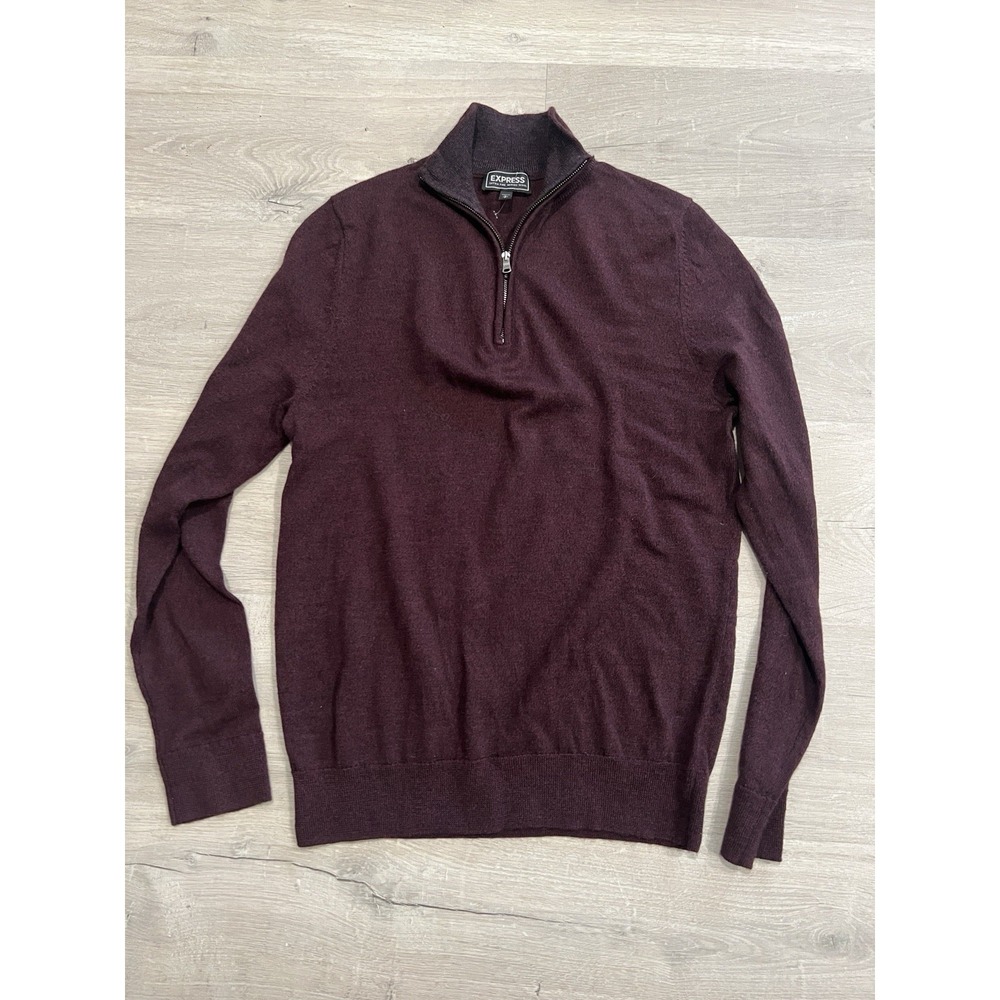 Express Burgundy 1/4 Zip Pullover Sweater Mens Small 100% Merino Wool